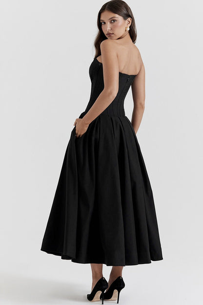 Vestido de fiesta con corsé sin tirantes y corte A
