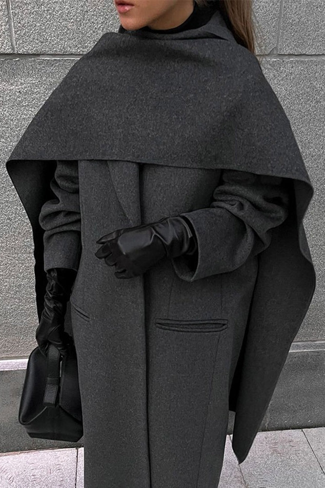 Scarf Collar Extra-Long Woolen Overcoat