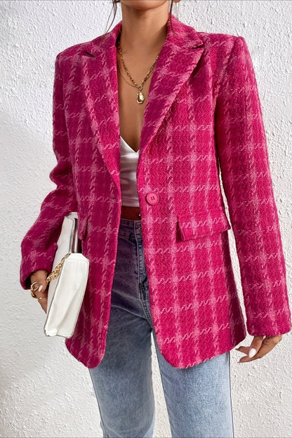 Chaqueta Blazer Elegante de Cuadros Rojos
