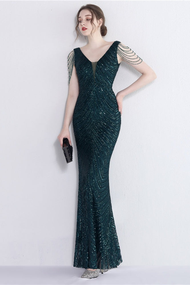 Elegante vestido de fiesta de sirena con lentejuelas