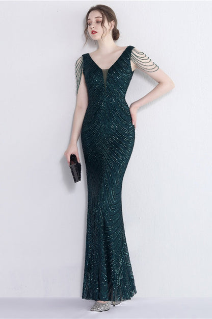 Elegante vestido de fiesta de sirena con lentejuelas