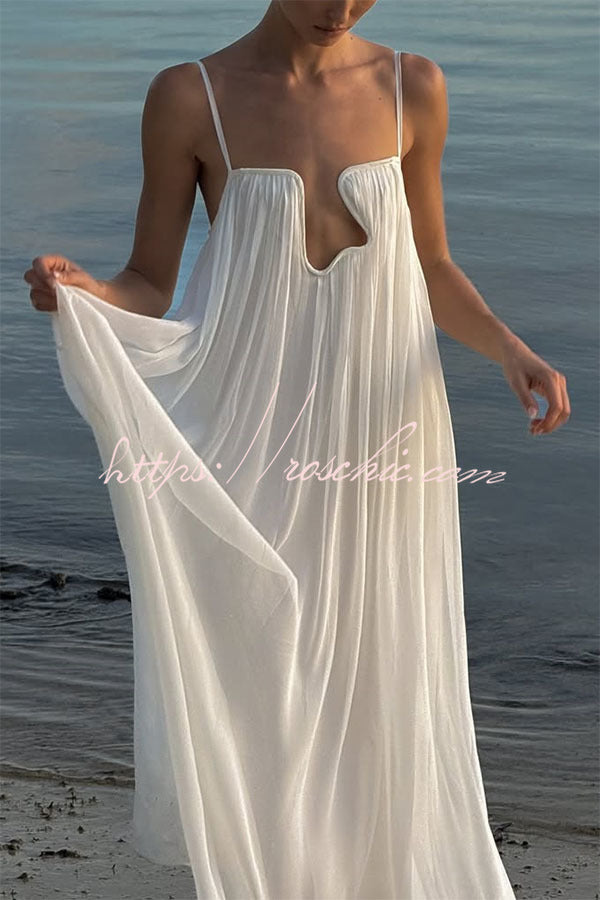 Sculptural Flowy Chiffon Plunging Chest Cutout Slip Loose Maxi Dress