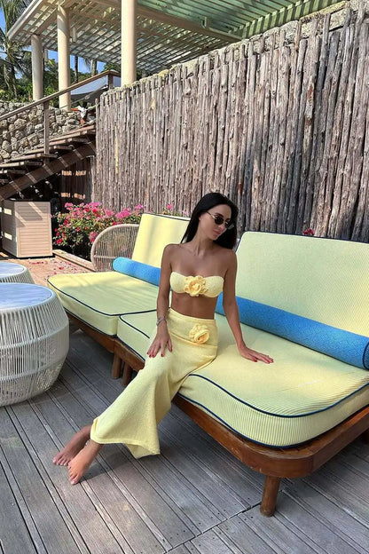 Vestido Bohemio con Top Tubo de Punto y Parches Florales