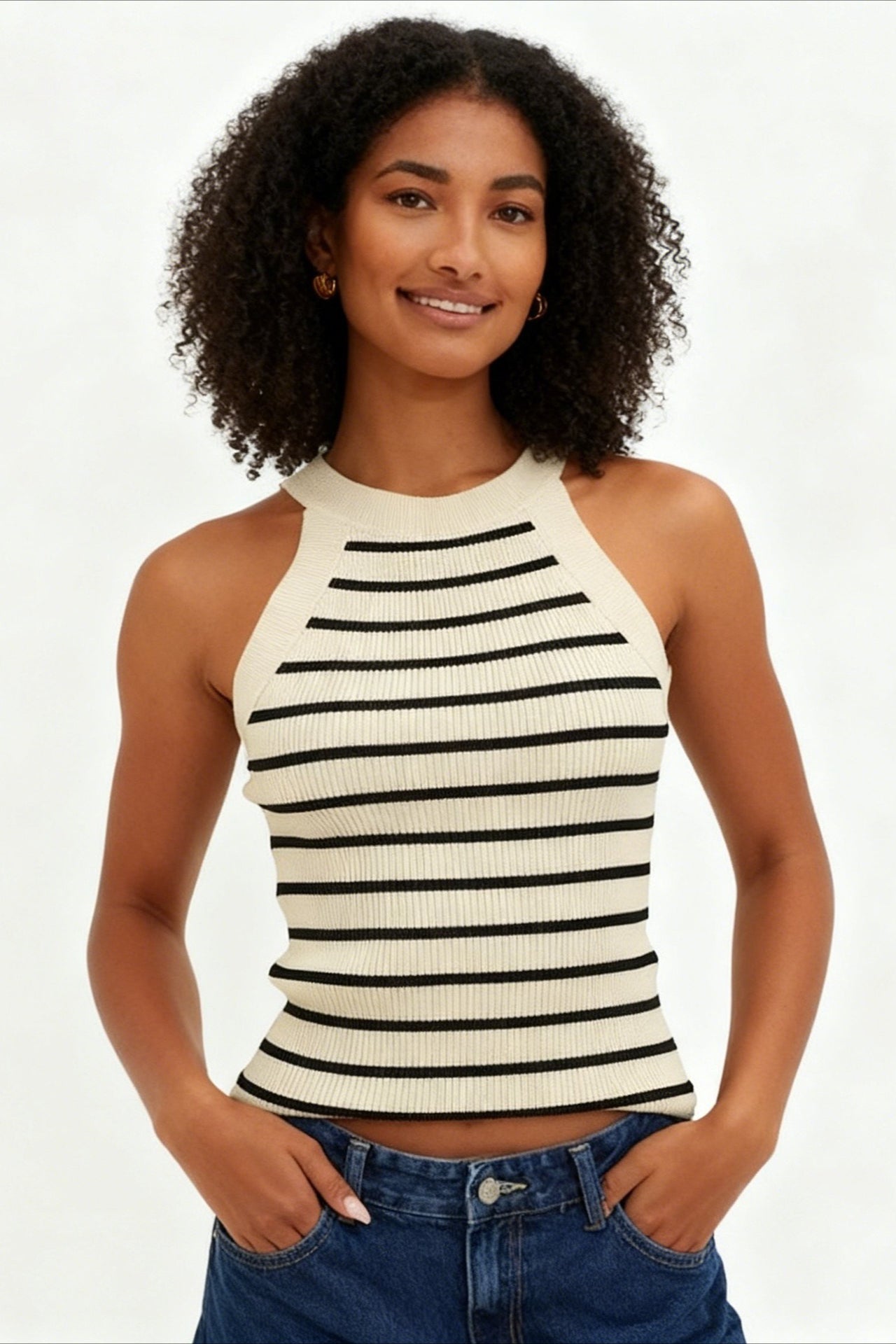Top de punto sin mangas a rayas