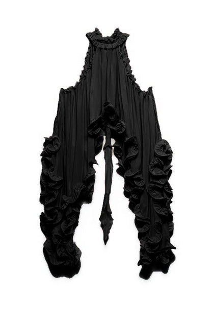 Romantic Drama Chiffon Wavy Ruffles Halter Irregular A-line Top (Shipped Within 24 Hours)