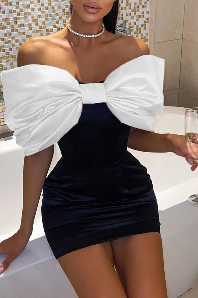 Vestido cóctel ceñido sin espalda con lazo desmontable