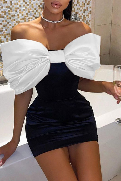 Vestido cóctel ceñido sin espalda con lazo desmontable