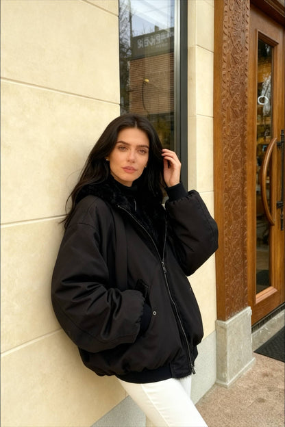 Reversible Oversize Fleece Hooded Jacket