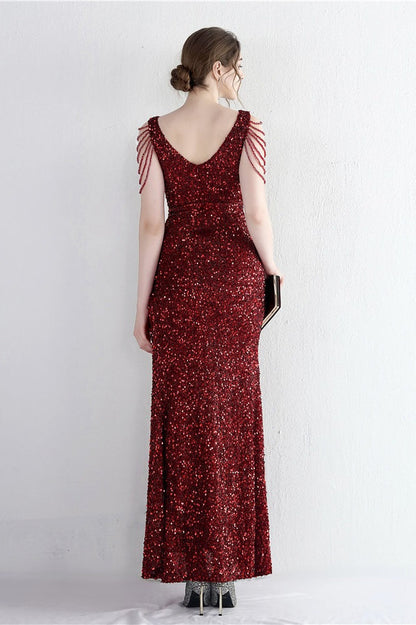 Vestido de Gala Sirena con Cuentas Distintivas