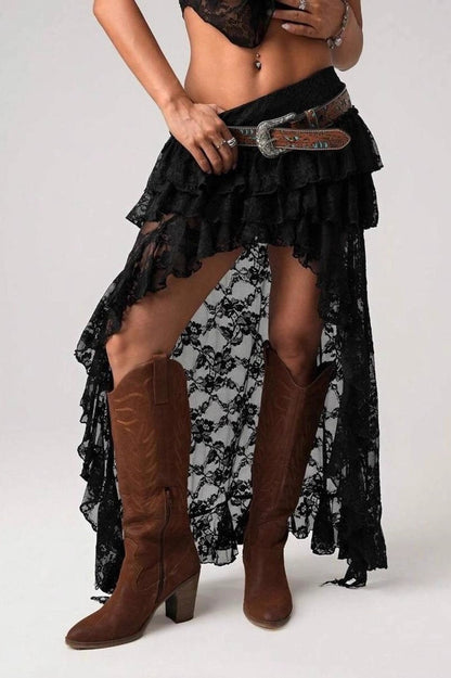 Lace Asymmetric Bodycon Skirt