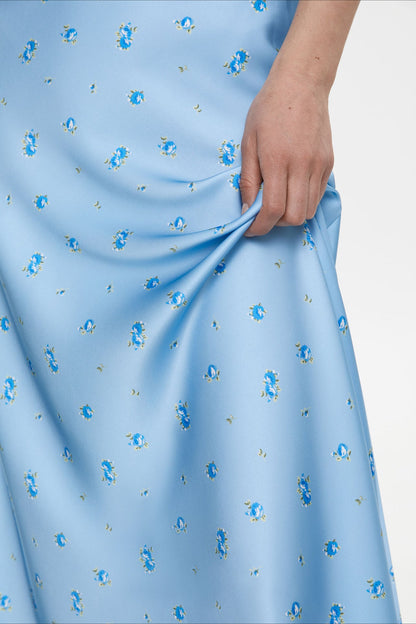 High Waist Satin Floral Print Drape Skirt