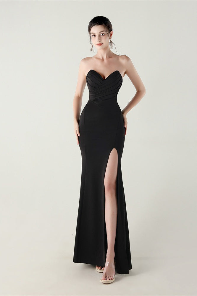 Vestido de fiesta plisado palabra de honor con escote corazón