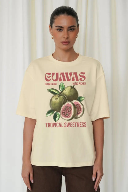 Camiseta Suelta Casual de Algodón con Estampado de Frutas