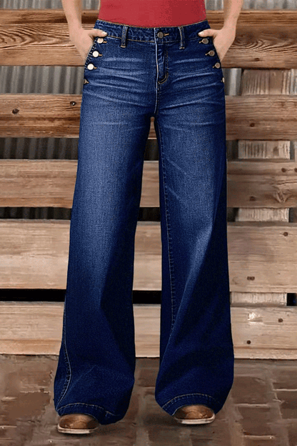 Stylish Casual Pocket Stretch Straight Leg Women's Jeans