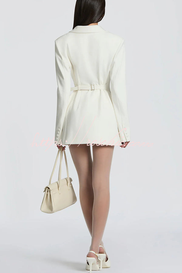 Elvira Double-breasted Long Sleeve Adjustable Back Belt Lapel Blazer Mini Dress