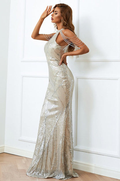 Vestido de noche formal de sirena con lentejuelas