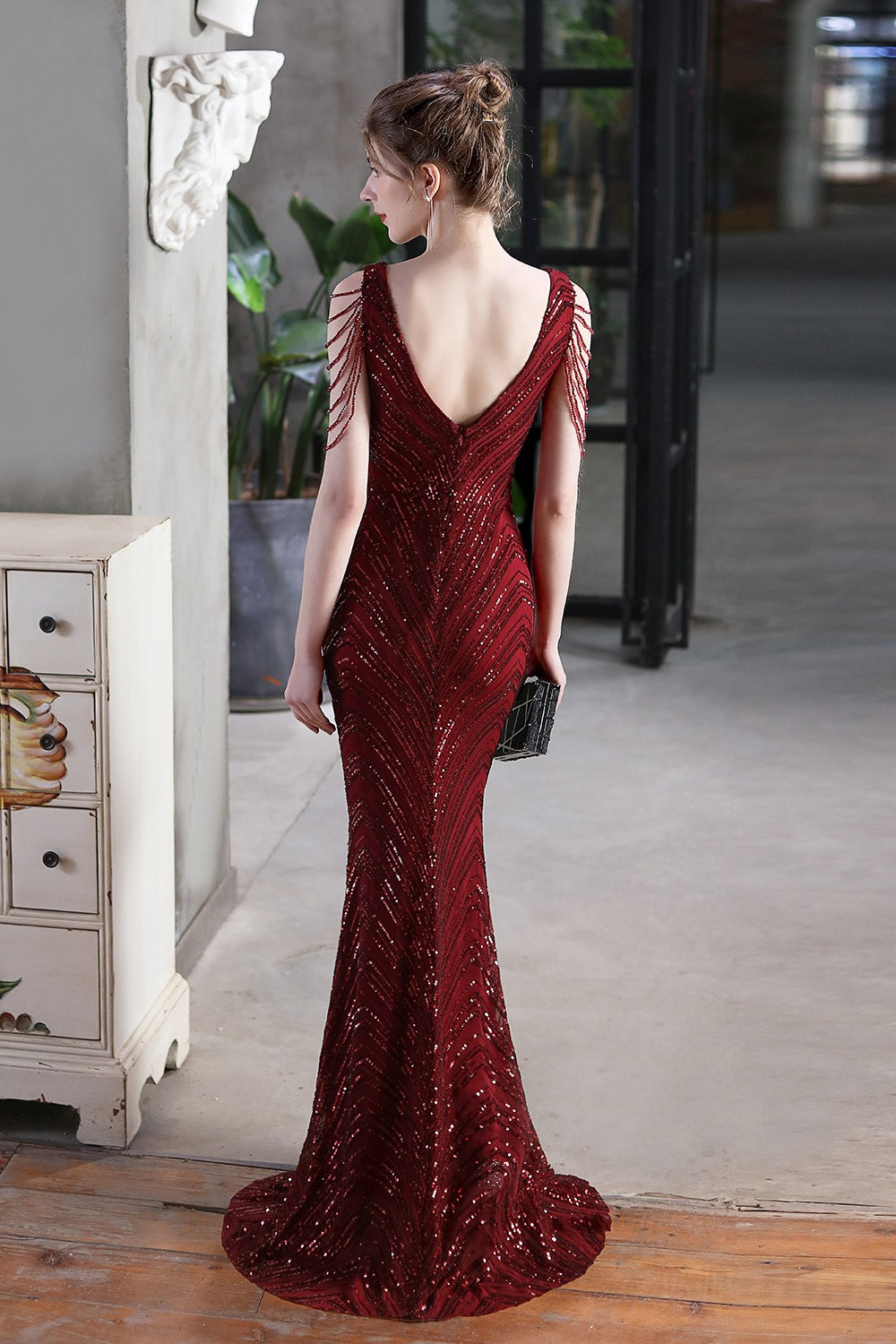 Elegante vestido de fiesta de sirena con lentejuelas