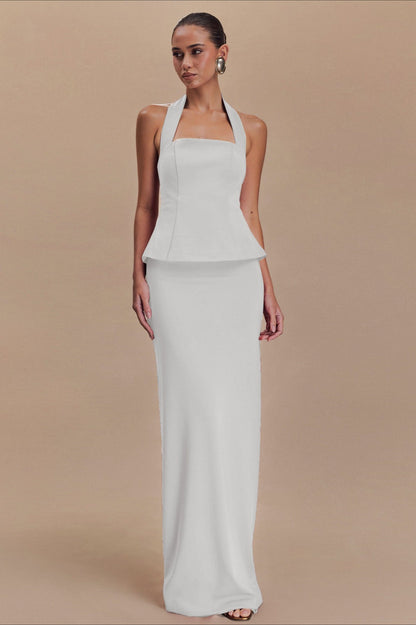 Vestido Formal Largo sin Espalda con Cuello Halter Liso