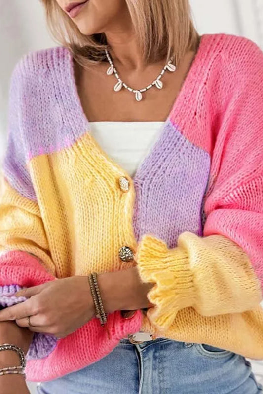 Cárdigan de punto con bloques de color y cuello en V