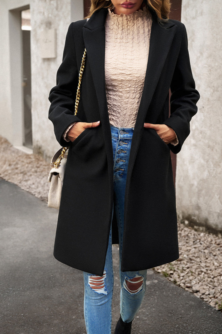 Wool Blend Solid Longline Coat