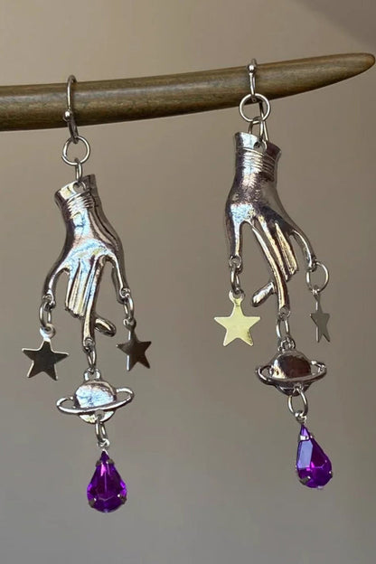 Fashionable Fingertip Planet Zirconia Pendant Earrings