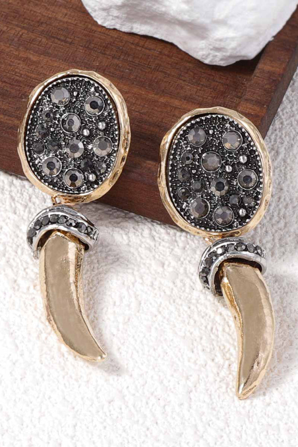 Fashionable Diamond-encrusted Animal Fang-shaped Pendant Earrings