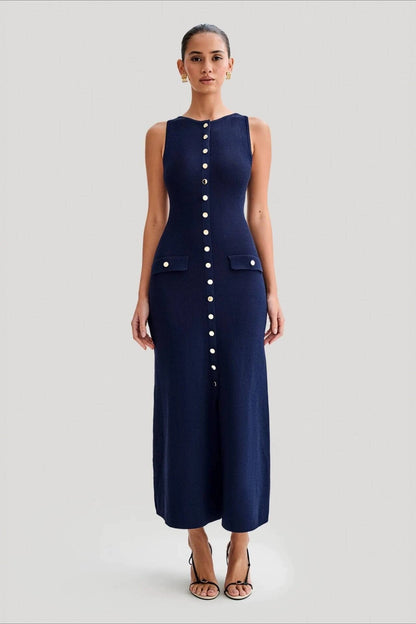 Vestido de punto sin mangas con cuello redondo