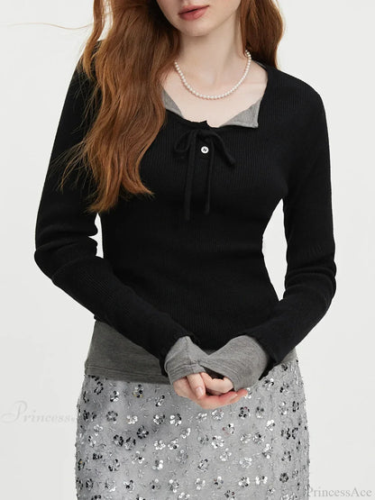 3.9% Wool U - Neck Lace - Up Slim Sweater