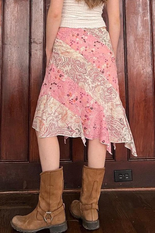 Floral Ruffle Asymmetric Midi Skirt