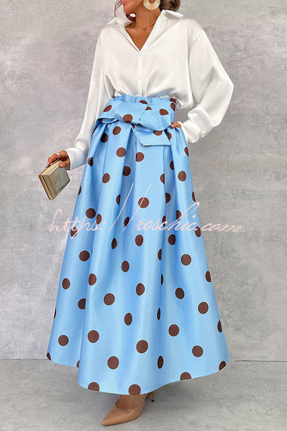 Moonlight Elegance Satin Oversized Bow Waist Pocket Umbrella Maxi Skirt