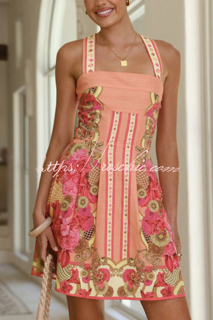 Unique Print Square Neck Sleeveless Casual Pocket Mini Dress