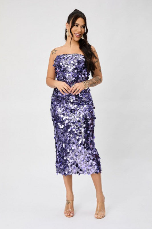 Strapless Backless Sequin Split  Party Sequin Dress