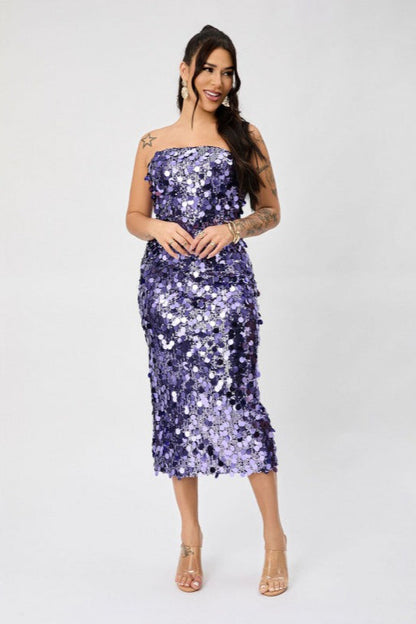 Strapless Backless Sequin Split  Party Sequin Dress