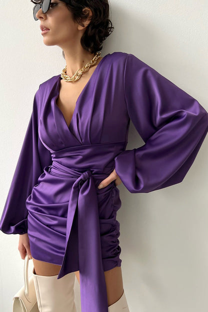 Elegant Satin V Neck Slim Cocktail Dress