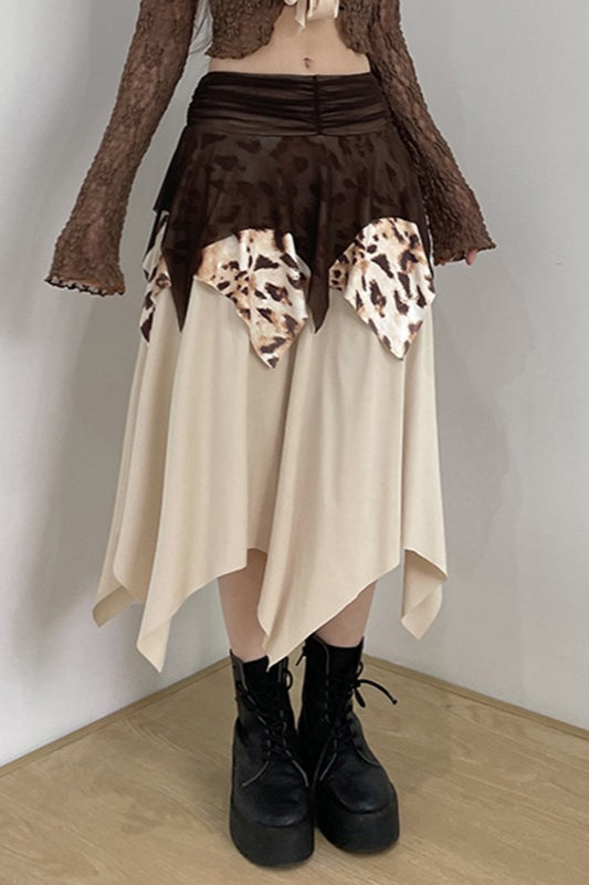 Tribal Leopard Print Asymmetrical Midi Skirt