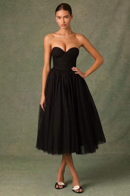 Sheer Bustier Strapless Cocktail Dress