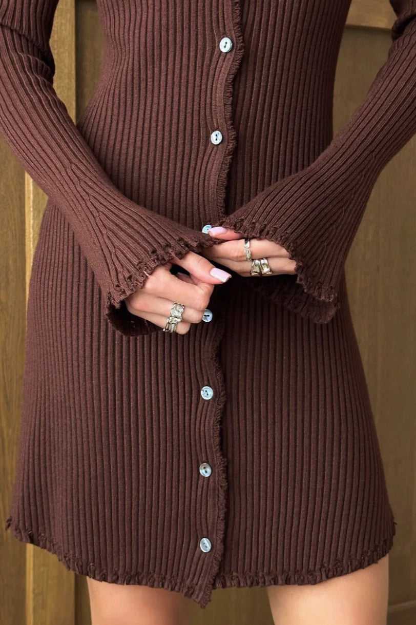 Vestido de punto liso con botones delanteros