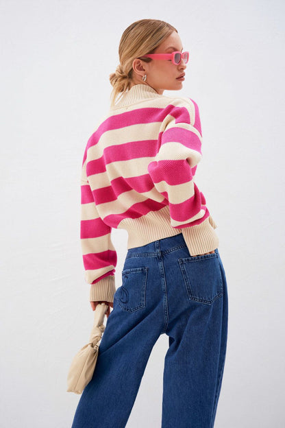 Loose Russian Color Block Knit Cardigan