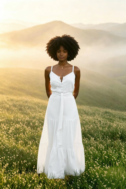 DressBetty - Elegant V Neck Tunic Ruffles Maxi Dress