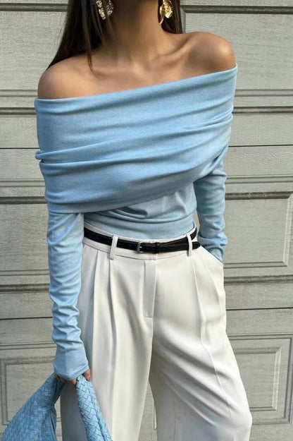 Off Shoulder Slim Knit Sweater