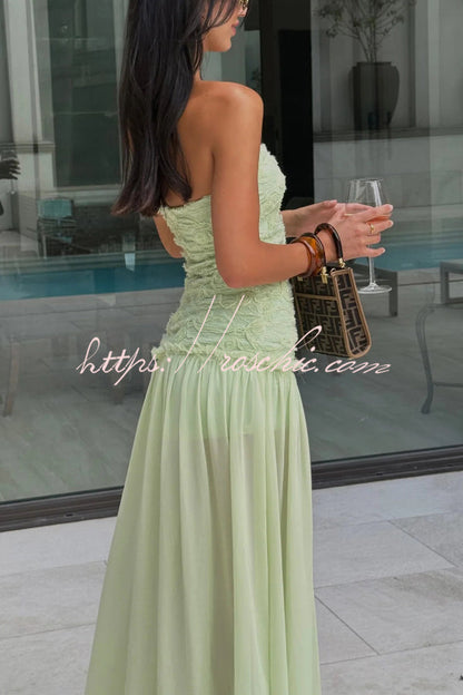 Stylish Three-dimensional Floral Chiffon Patchwork Strapless Elegant Maxi Dress