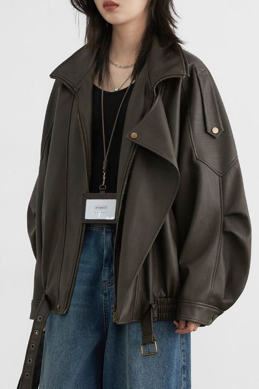 Chaqueta de cuero moto oversize