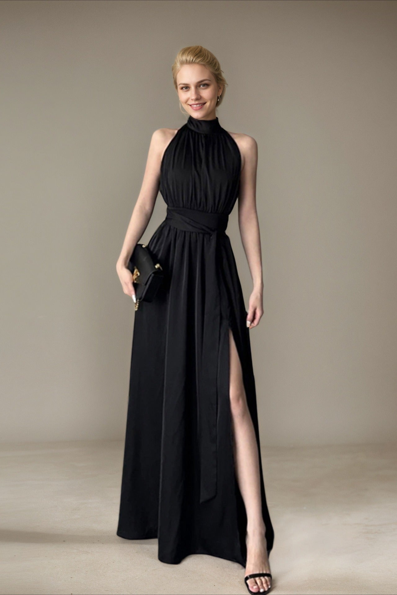 Elegante vestido maxi de noche sin mangas