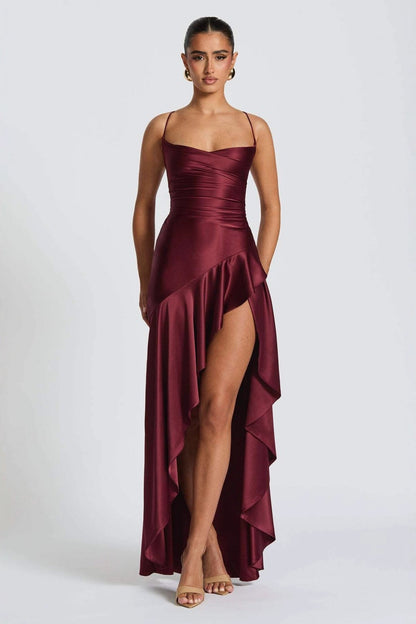 Satin Spaghetti Strap Backless Tie Elegant  Formal Dress