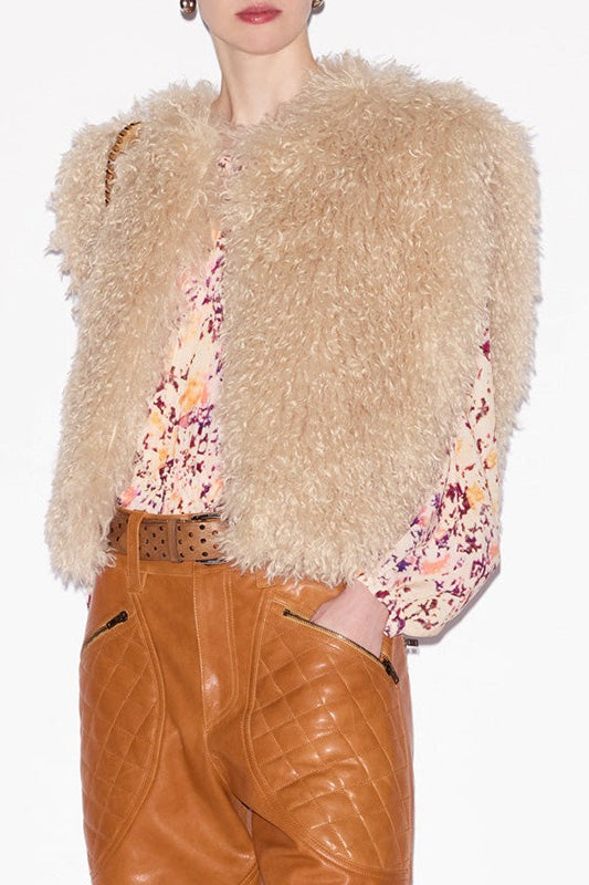 Chaleco Halter con Abertura en la Espalda y Cuello de Shearling