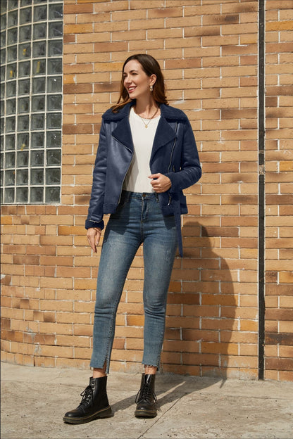 Shearling Lined Belted Suede Jacket