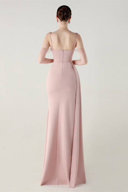 Vestido de fiesta de sirena de satén con tirantes finos
