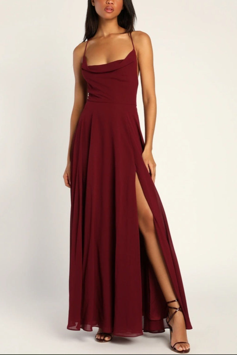 Vestido largo de fiesta halter sin espalda sexy