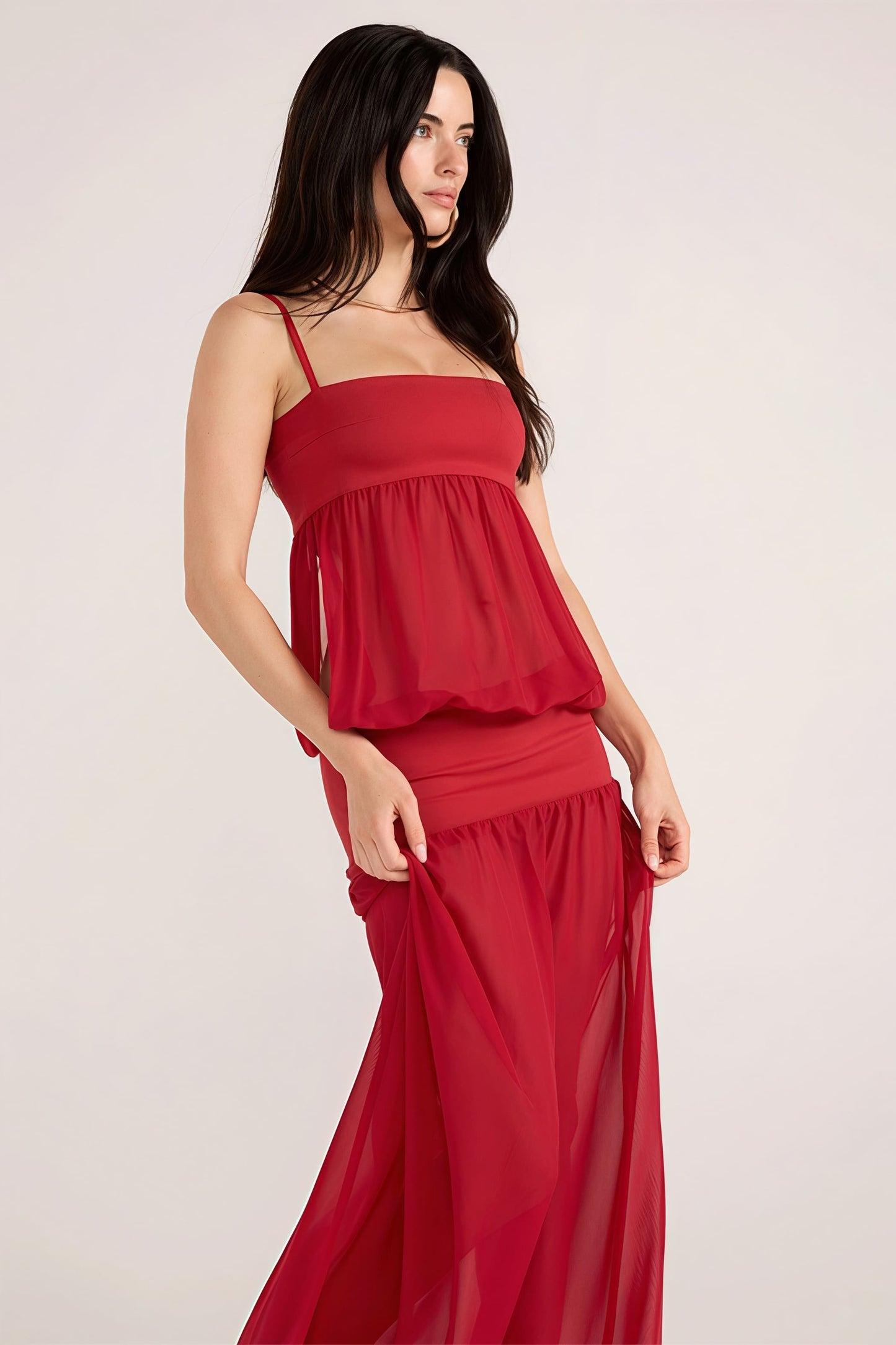 Vestido maxi cami patchwork transparente y liso sexy