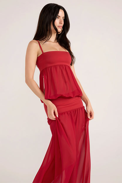 Vestido maxi cami patchwork transparente y liso sexy